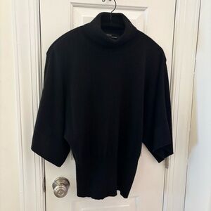 Grace Black 100% Cashmere Sweater Wide Sleeves Funnel Turtle neck 3/4 size S